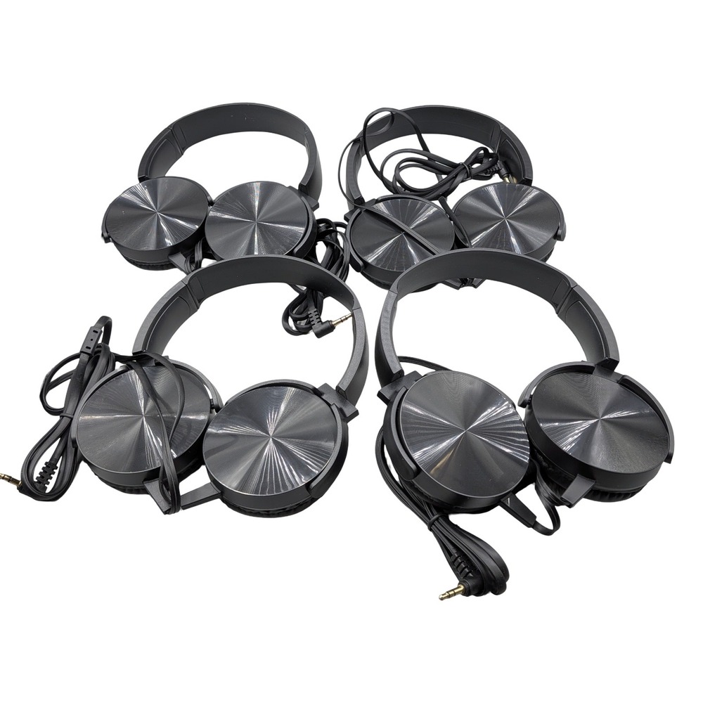 Lot of 4 Unbranded Wired cushioned On-Ear Headphones Black 3.5mm Jack